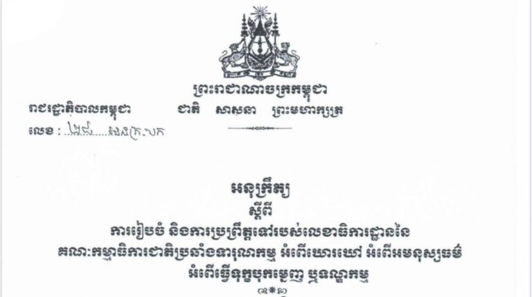 អនុក្រឹត្យប្រព្រឹត្តទៅលេខាធិការដ្ឋាន នៃគណៈកម្មាធិការជាតិប្រឆាំងទារុណកម្ម