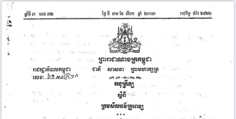 លិខិតលេខ ៦១អនក្រ.បក ចុះថ្ងៃទី២៨ ខែសីហា ឆ្នាំ២០០៣ អនុក្រឹត្យស្ដីពី ក្រមសីលធ​​ម៌ គ្រូពេទ្យ